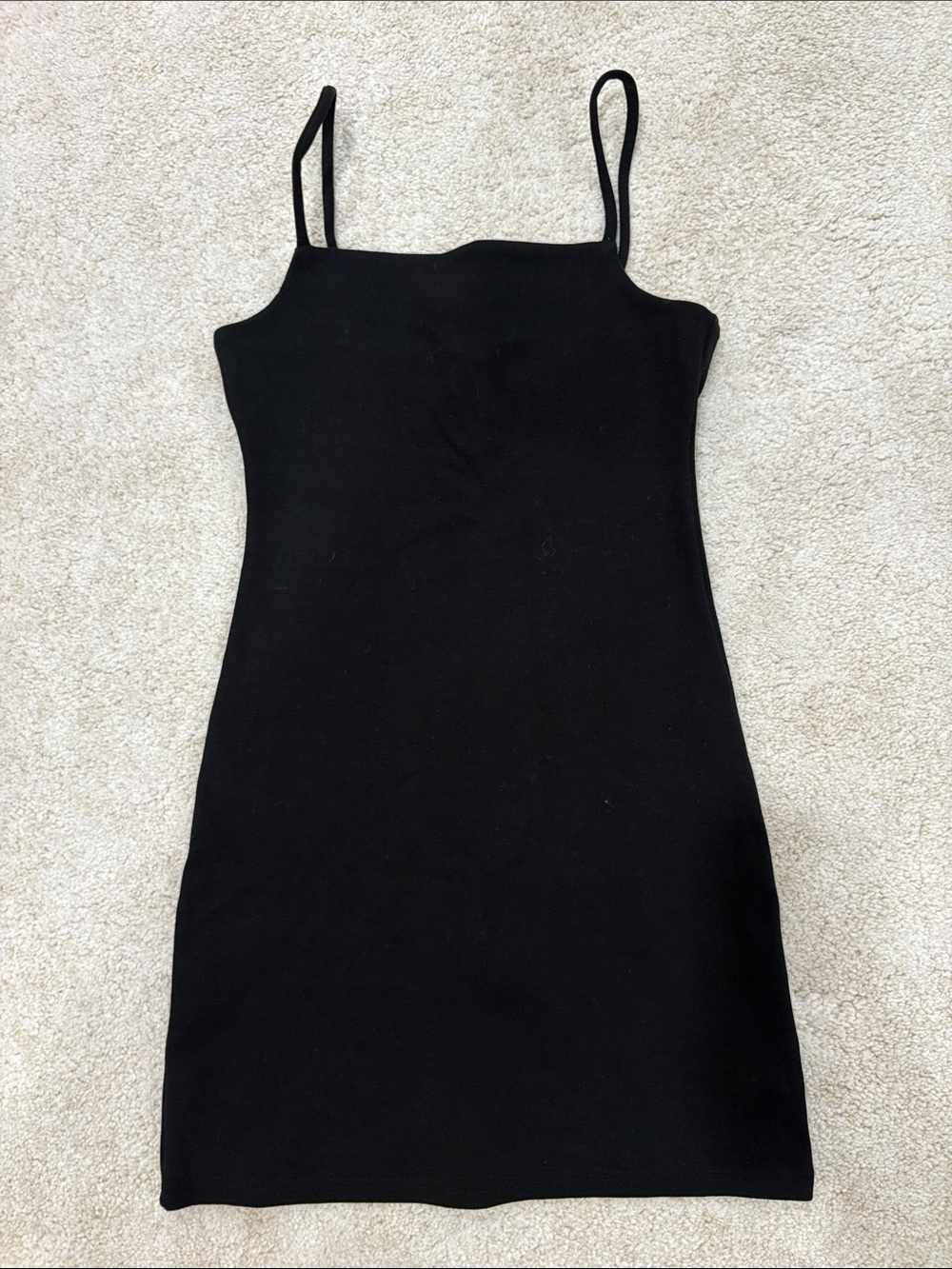 Black Spaghetti Strap Mini Dress with Square Neck